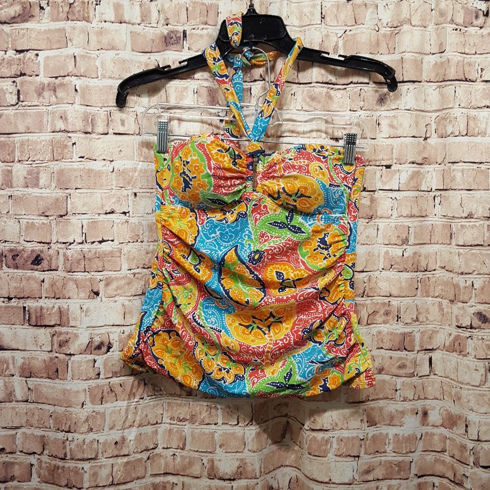 Chaps Halter Paisley Floral Tankini Top Swimsuit Size 6